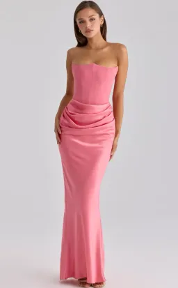 House of CB Persephone raspberry satin + crepe strapless corset maxi dress Regular Cup Size L for rent on The Volte - image 1