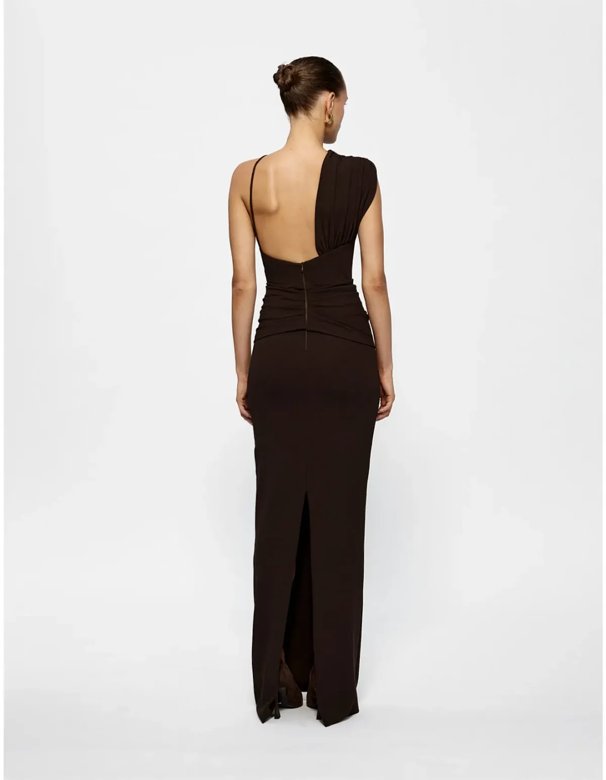 Effie Kats Greer One Shoulder Floor Length Gown Brown Size 10 - Image 4