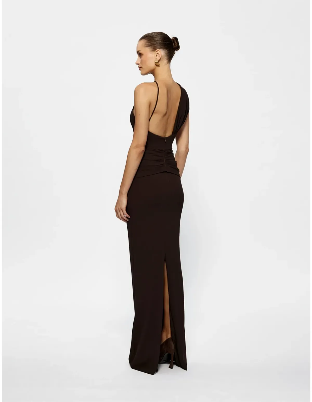 Effie Kats Greer One Shoulder Floor Length Gown Brown Size 10 - Image 3