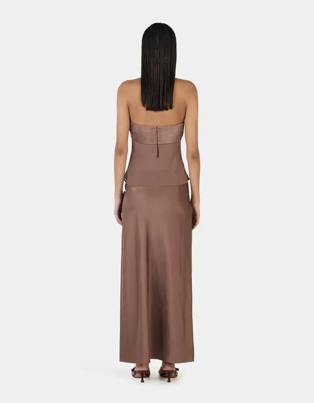 OWNLEY - Ricky Midi Skirt & Patrice strapless top , Brown Size 6 (XS) for rent on The Volte - main image