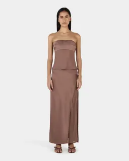 OWNLEY - Ricky Midi Skirt & Patrice strapless top , Brown Size 6 (XS) for rent on The Volte - image 1
