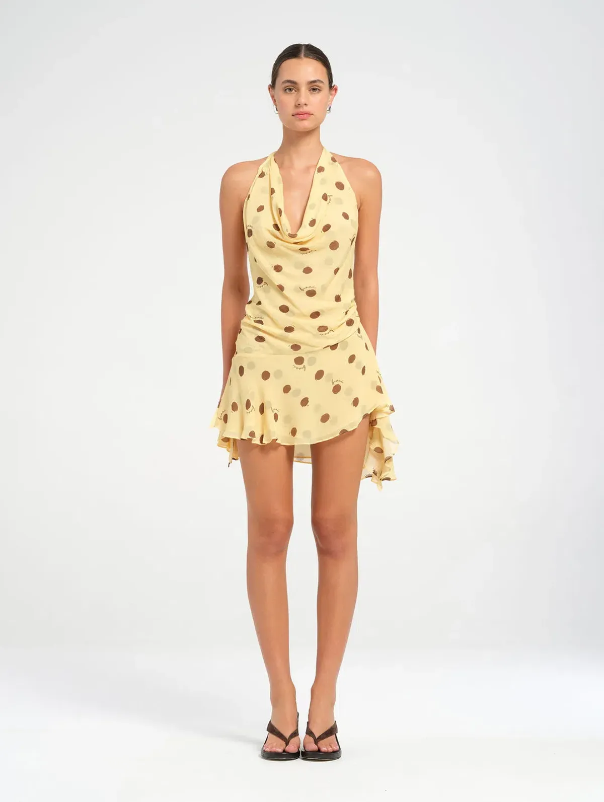 Benni Harlow Halter Mini Dress in Butter Spot Size AU 8 for rent on The Volte - main image