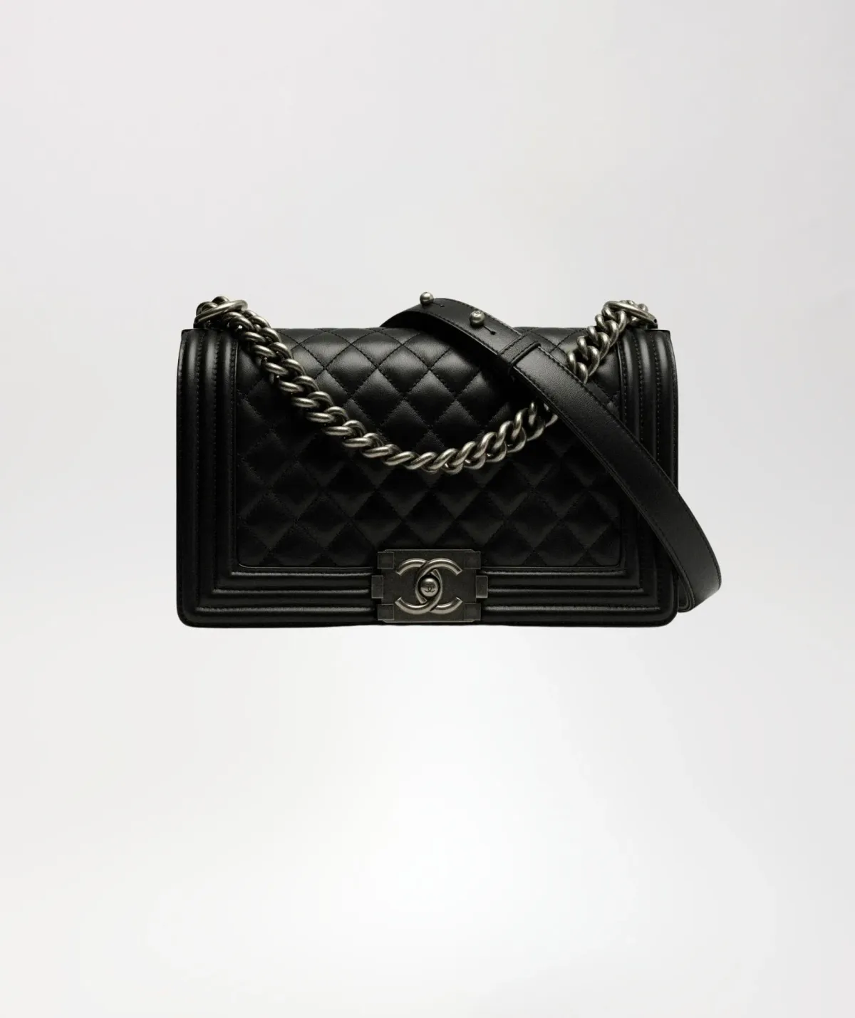 Boy Chanel Black Medium Handbag for rent on The Volte - main image