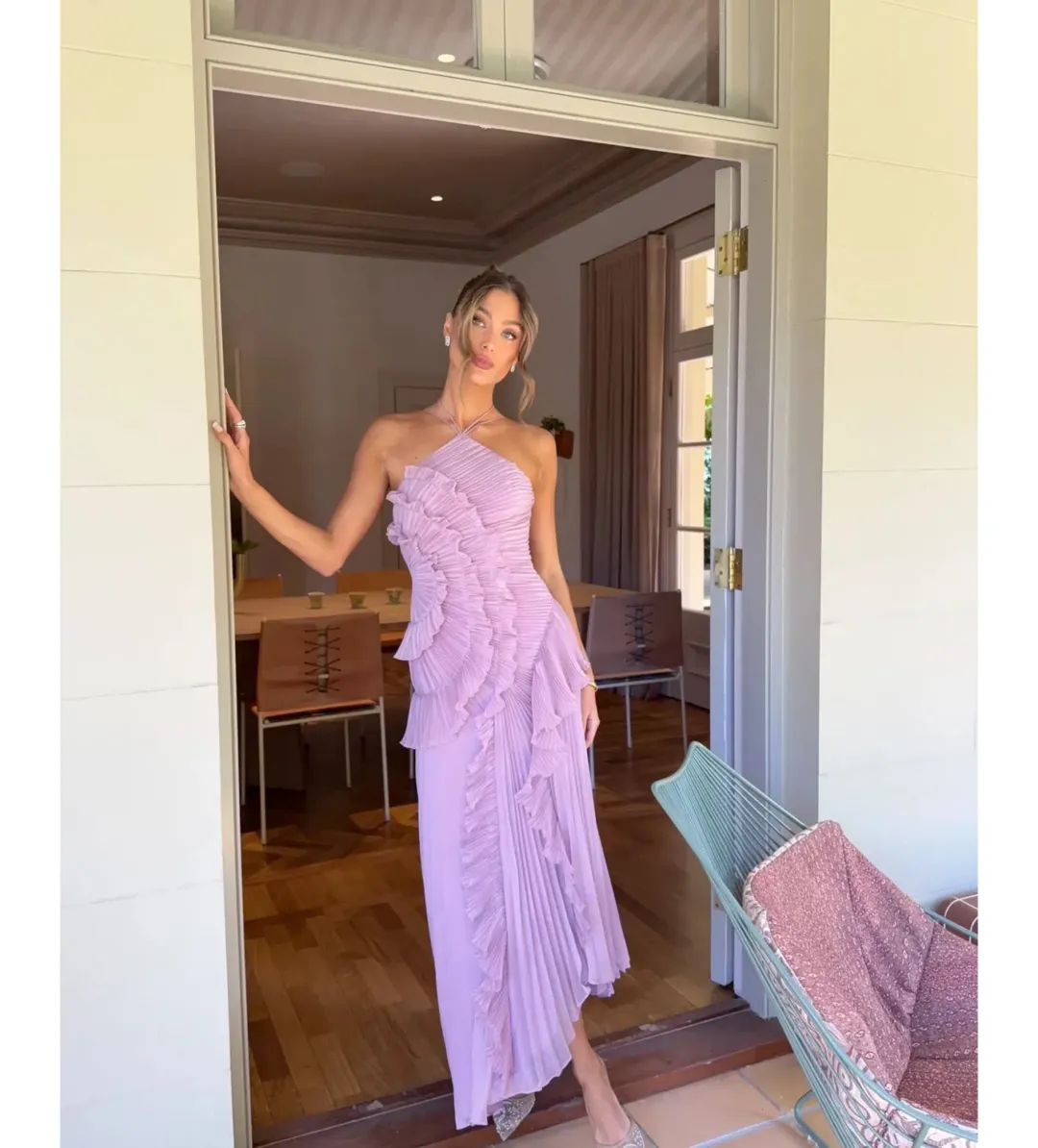 Amur Lorelie Halter Gown in Water Hyacinth SIze US6/AU10 for rent on The Volte - main image