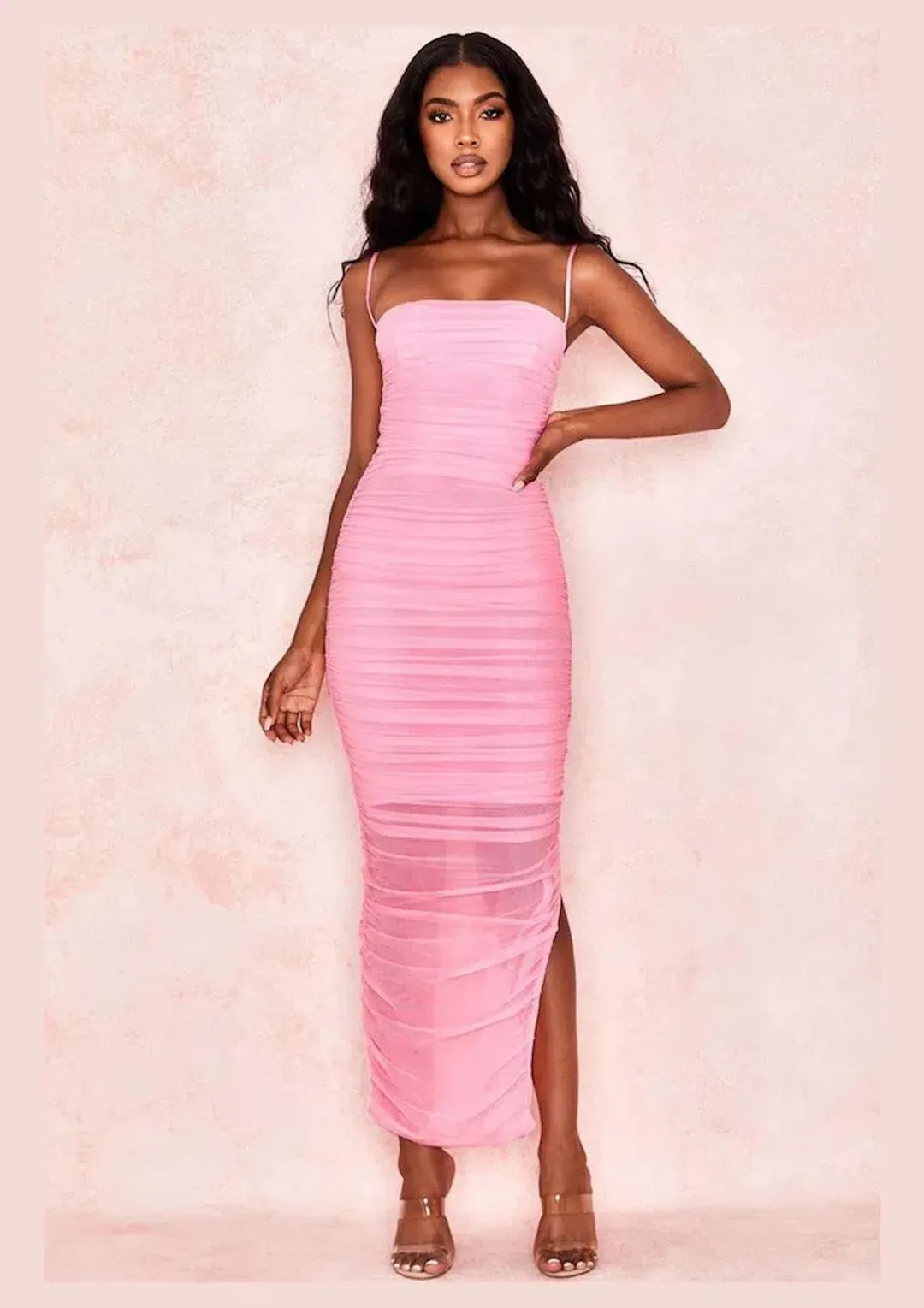 House of CB Fornarina Organza Mesh Bodycon Maxi Dress Pink Size 6 for rent on The Volte - main image
