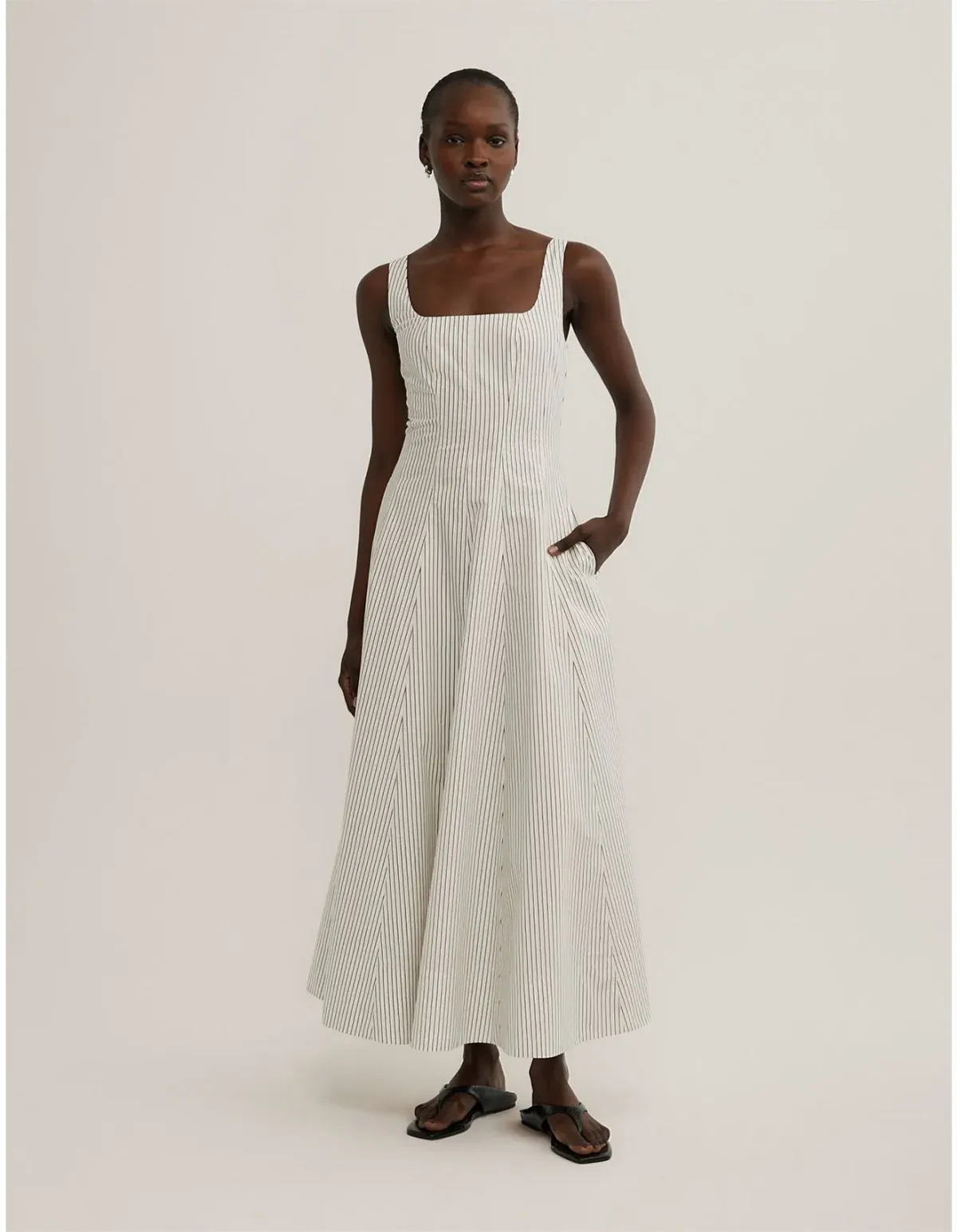 Witchery Seam Detail Midi Dress Cream Size 10 - Image 1