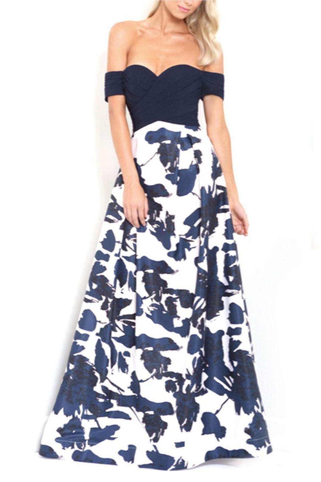 Bariano Blue and White Brush Stroke Print Dress for rent on The Volte - main image