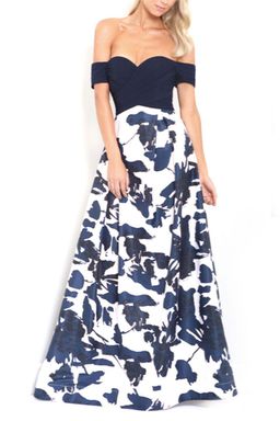 Bariano Blue and White Brush Stroke Print Dress for rent on The Volte - image 1