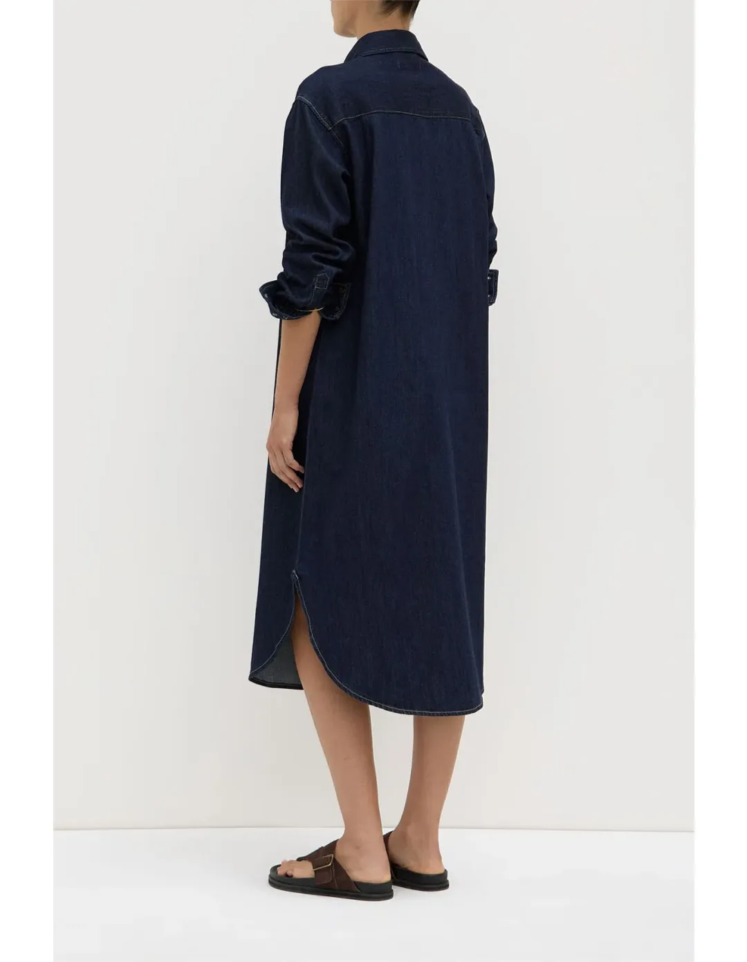Assembly Label Kiera Recycled Midi Shirt Dress Deep Indigo Denim Size 10 for rent on The Volte - main image