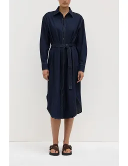 Assembly Label Kiera Recycled Midi Shirt Dress Deep Indigo Denim Size 10 for rent on The Volte - image 1