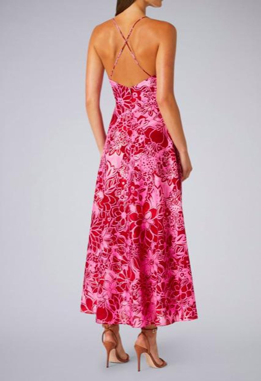 Scanlan Theodore Silk Cotton Print Strappy Midi Dress Pink Size 6 for rent on The Volte - main image
