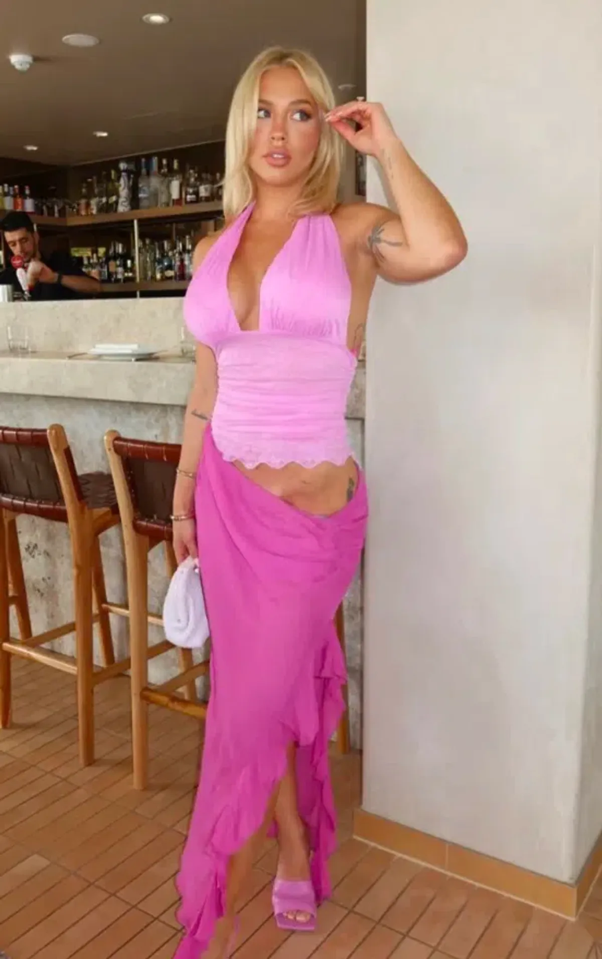 BENNI Penelope Halter Maxi- pink SIZE 8 for rent on The Volte - main image