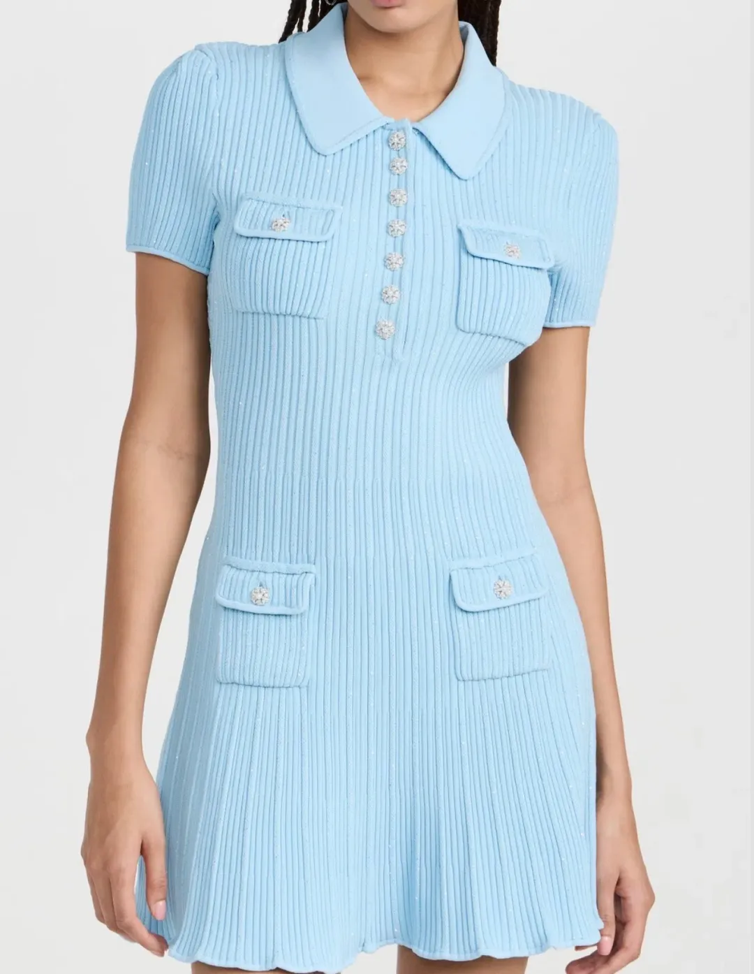 SELF PORTRAIT SEQUIN KNIT MINI DRESS BLUE SIZE 8 for rent on The Volte - main image