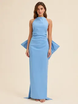 Rachel Gilbert Lottie Bow-Detail Halterneck Gown in Blue Size 3/AU12 for rent on The Volte - image 1