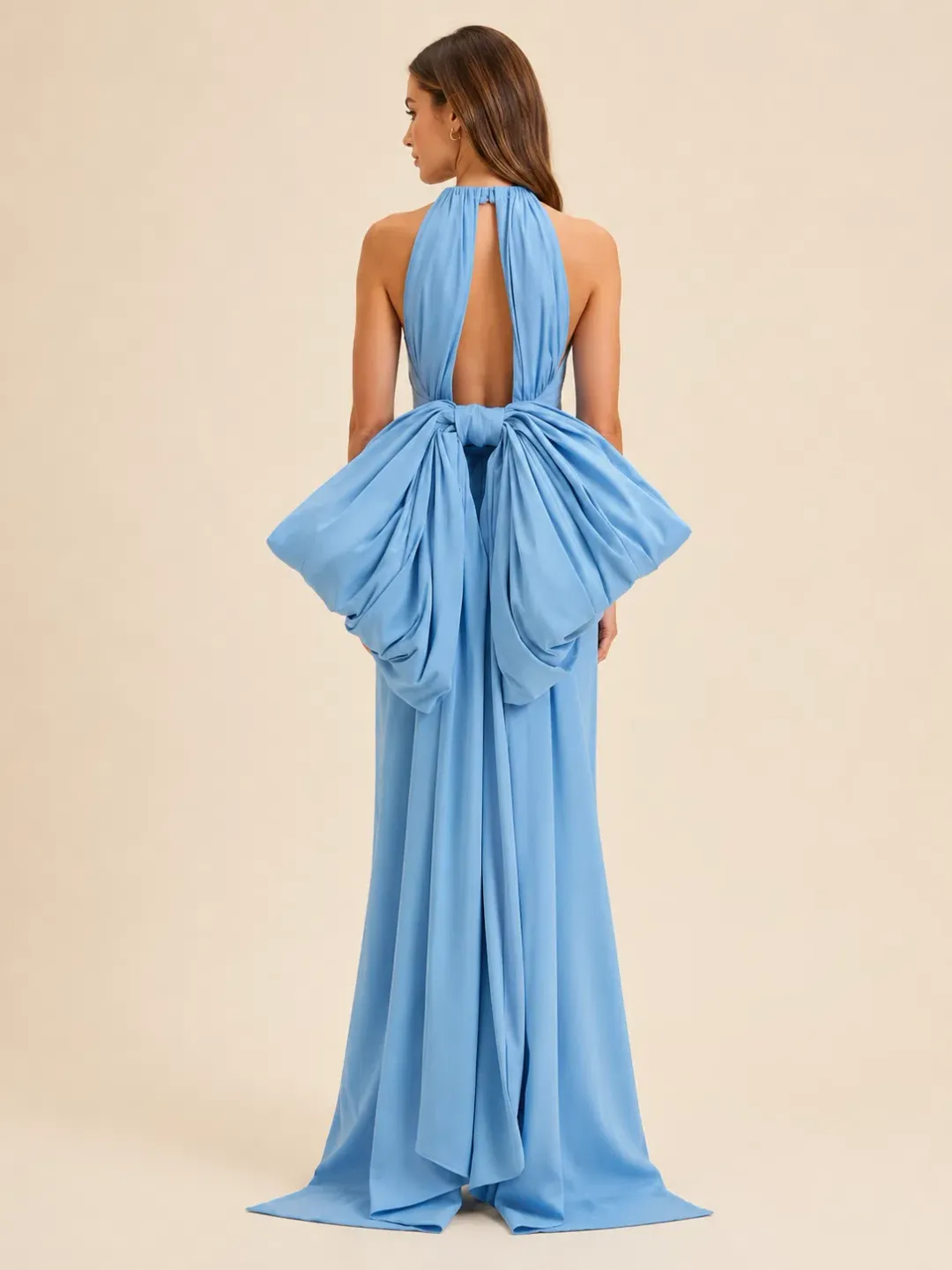 Rachel Gilbert Lottie Bow-Detail Halterneck Gown in Blue Size 3/AU12 for rent on The Volte - main image