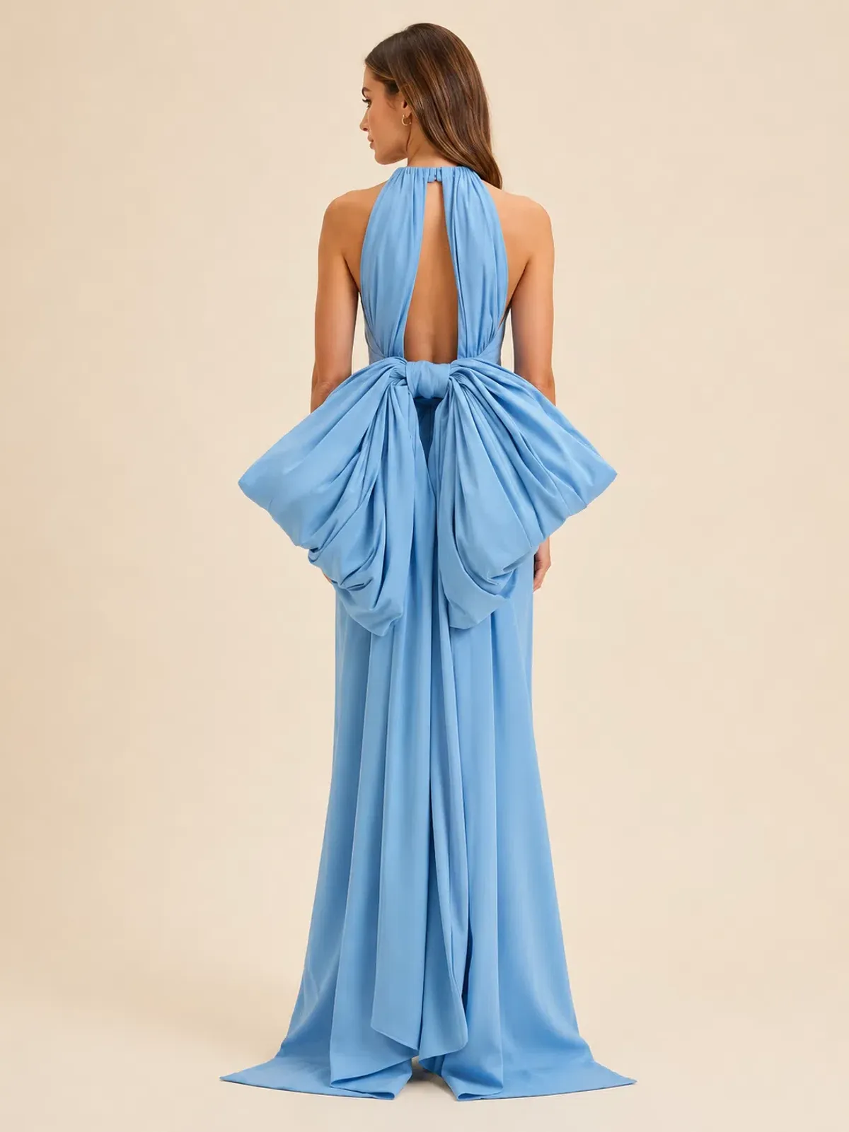 Rachel Gilbert Lottie Bow-Detail Halterneck Gown in Blue Size 3/AU12 - Image 2