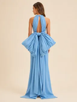 Rachel Gilbert Lottie Bow-Detail Halterneck Gown in Blue Size 3/AU12 for rent on The Volte - image 2