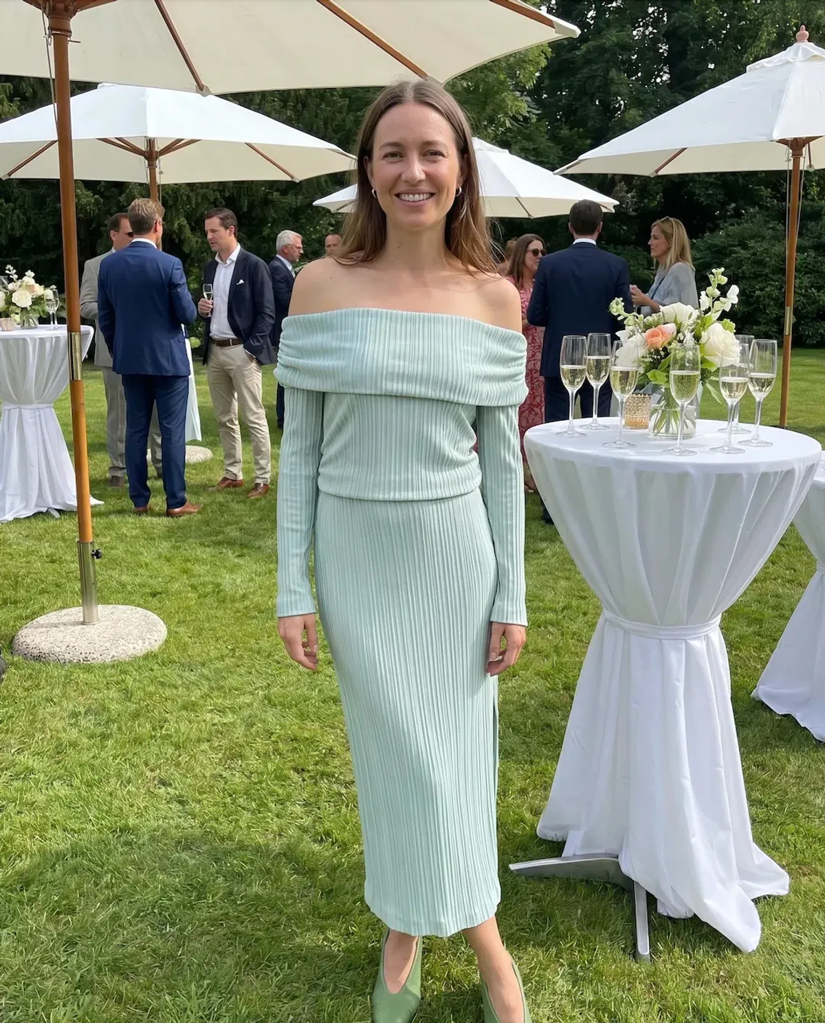 Camilla and Marc Shaw Strapless Midi Dress in Dusty Mint Size 8 for rent on The Volte - main image