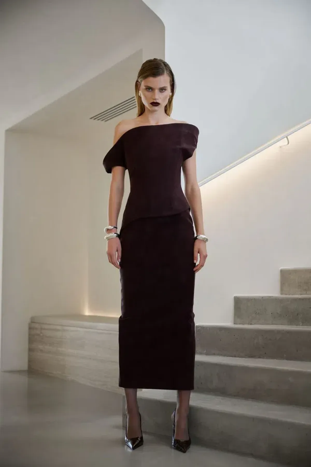 ELIYA THE LABEL Cyra Dress | Deep Wine Size L for rent on The Volte - main image