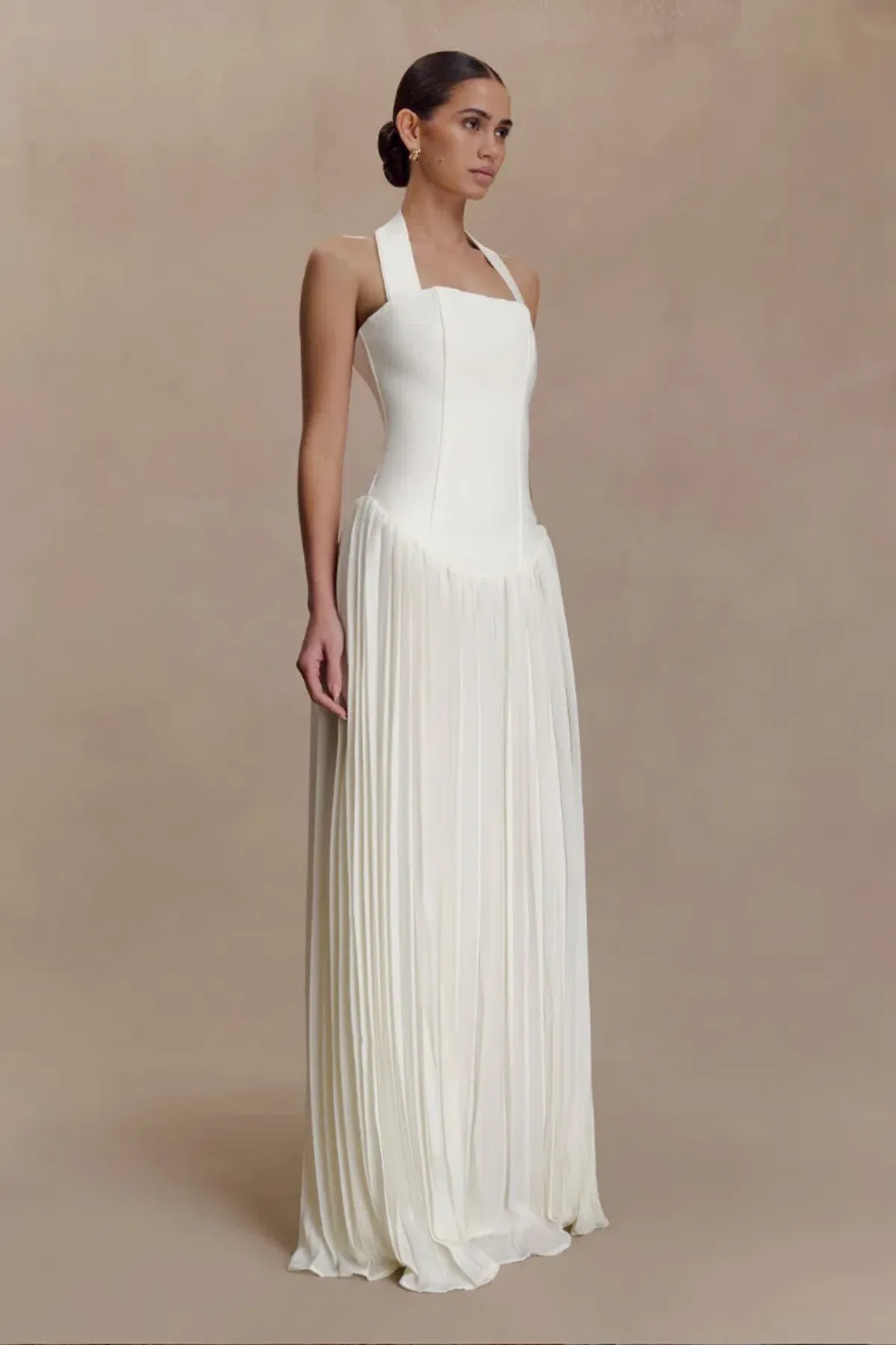 Stacie Pleated Halter Maxi Dress - Ivory - Image 3