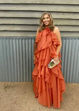 Aje Pandorea Layered Maxi Dress Coral Clay Size AU 10 for rent on The Volte - image 1
