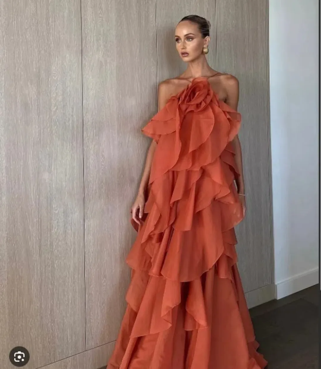 Aje Pandorea Layered Maxi Dress Coral Clay Size AU 10 for rent on The Volte - main image