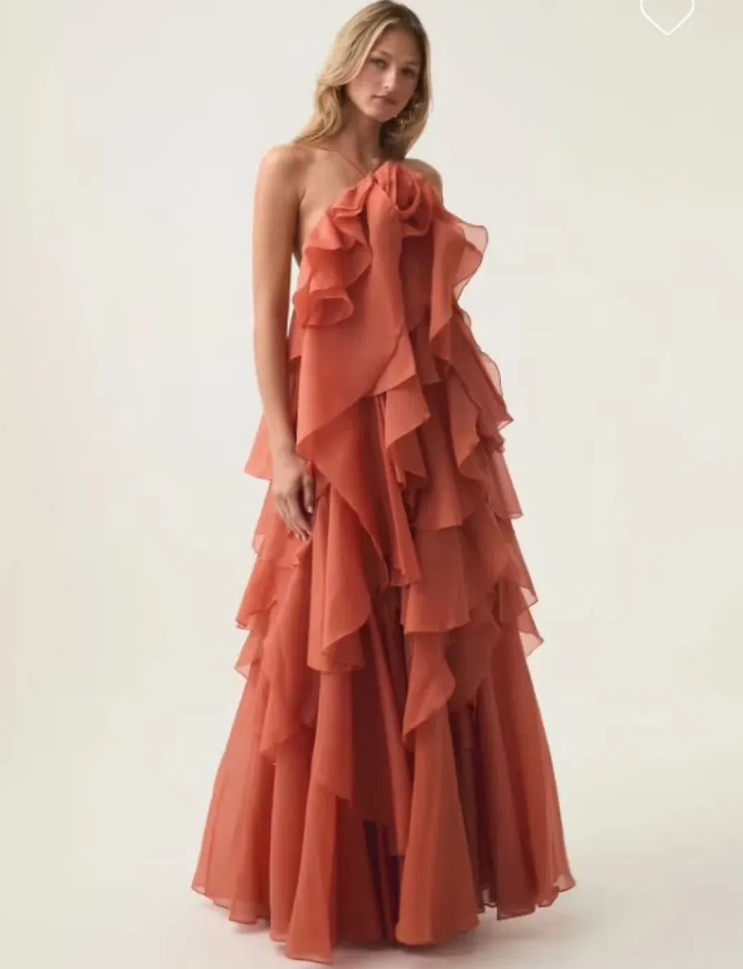 Aje Pandorea Layered Maxi Dress Coral Clay Size AU 10 for rent on The Volte - main image