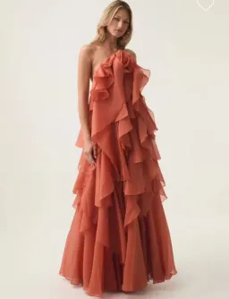 Aje Pandorea Layered Maxi Dress Coral Clay Size AU 10 for rent on The Volte - image 3