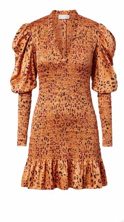 Scanlan Theodore Silk Leopard Shirred Dress Orange Size 8 for rent on The Volte - image 3