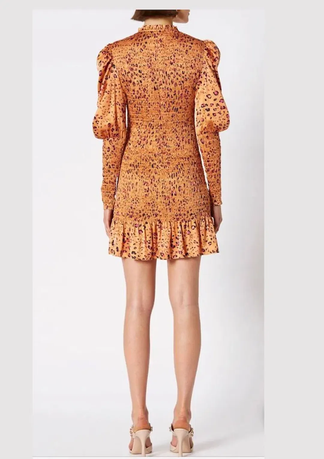 Scanlan Theodore Silk Leopard Shirred Dress Orange Size 8 for rent on The Volte - main image