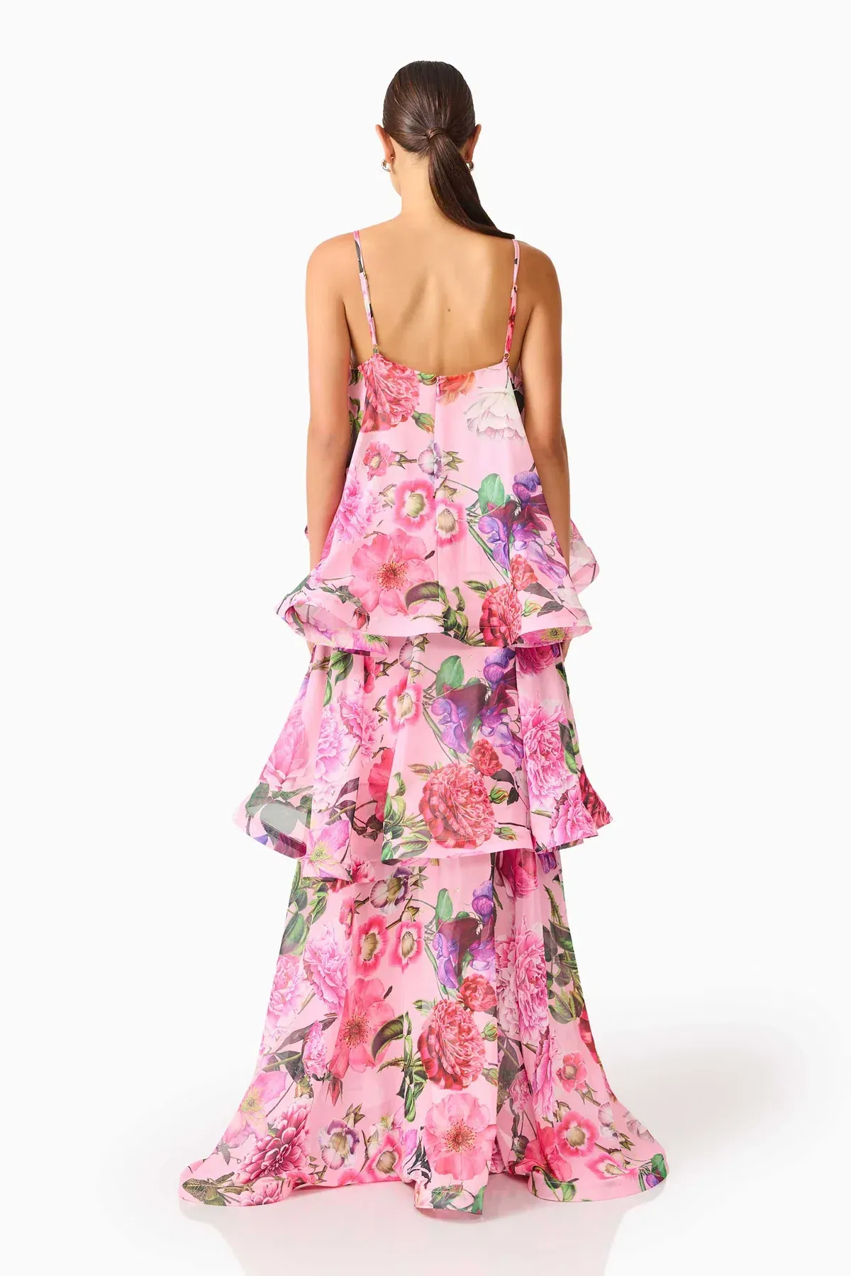 Elliatt Armani Tiered Maxi Dress in Pink Floral, Size L (12-14) - Image 4