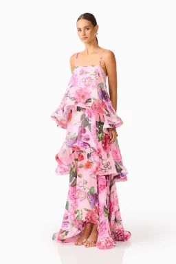 Elliatt Armani Tiered Maxi Dress in Pink Floral, Size L (12-14) for rent on The Volte - image 3
