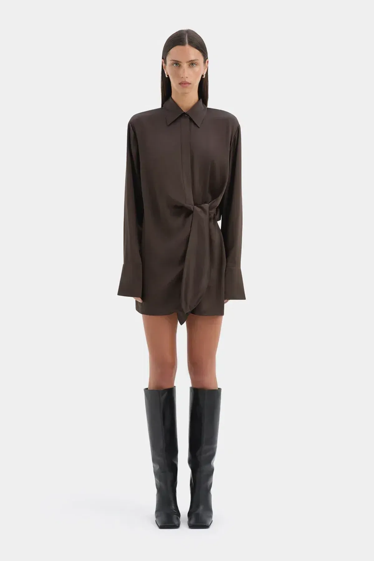 Sir the label Sorrento shirt dress bitter chocolate size 3 (au 12) - Image 1
