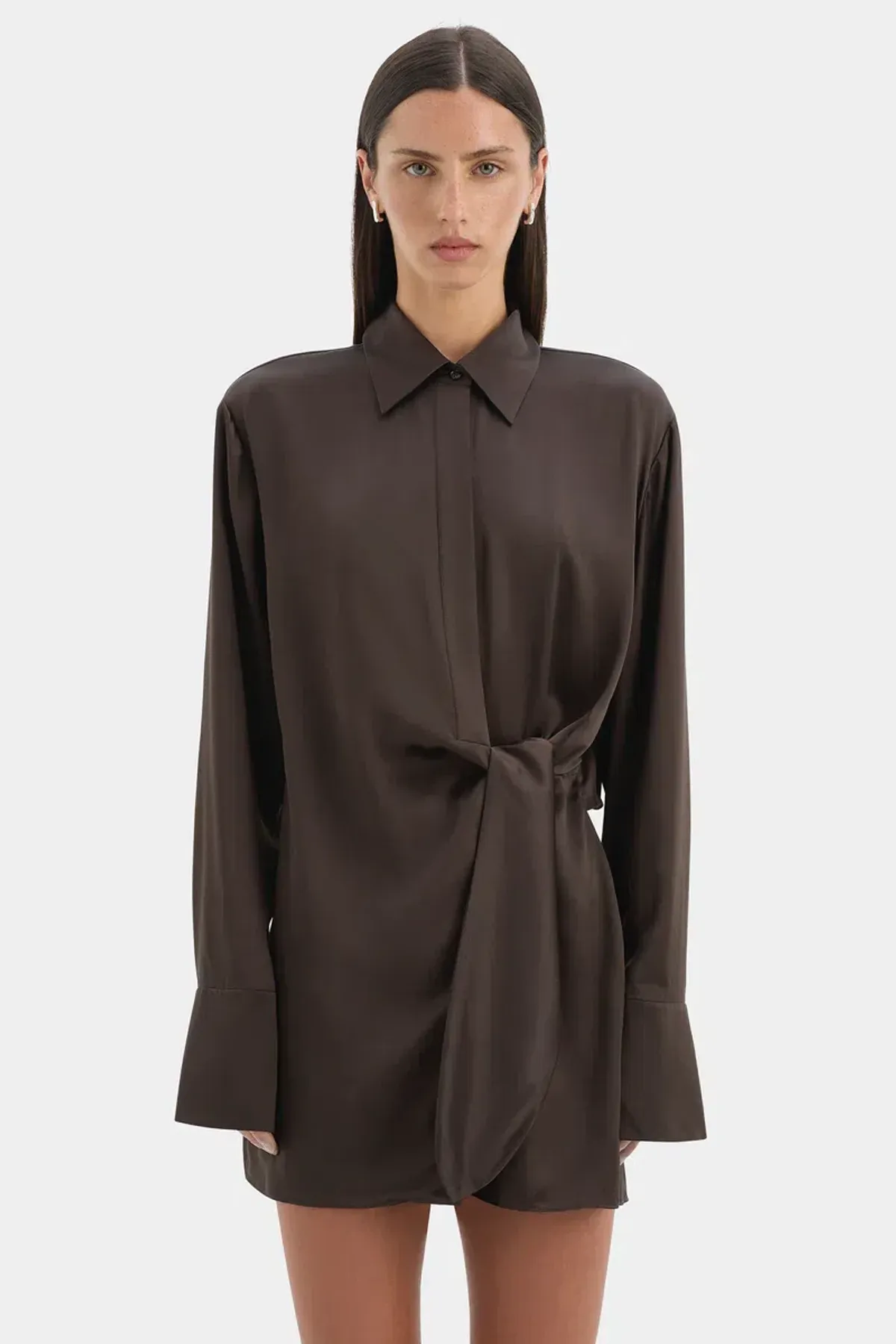 Sir the label Sorrento shirt dress bitter chocolate size 3 (au 12) - Image 2