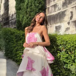 Elliatt Rova Tiered Gown in Cream & Pink Floral Size Medium for rent on The Volte - image 3
