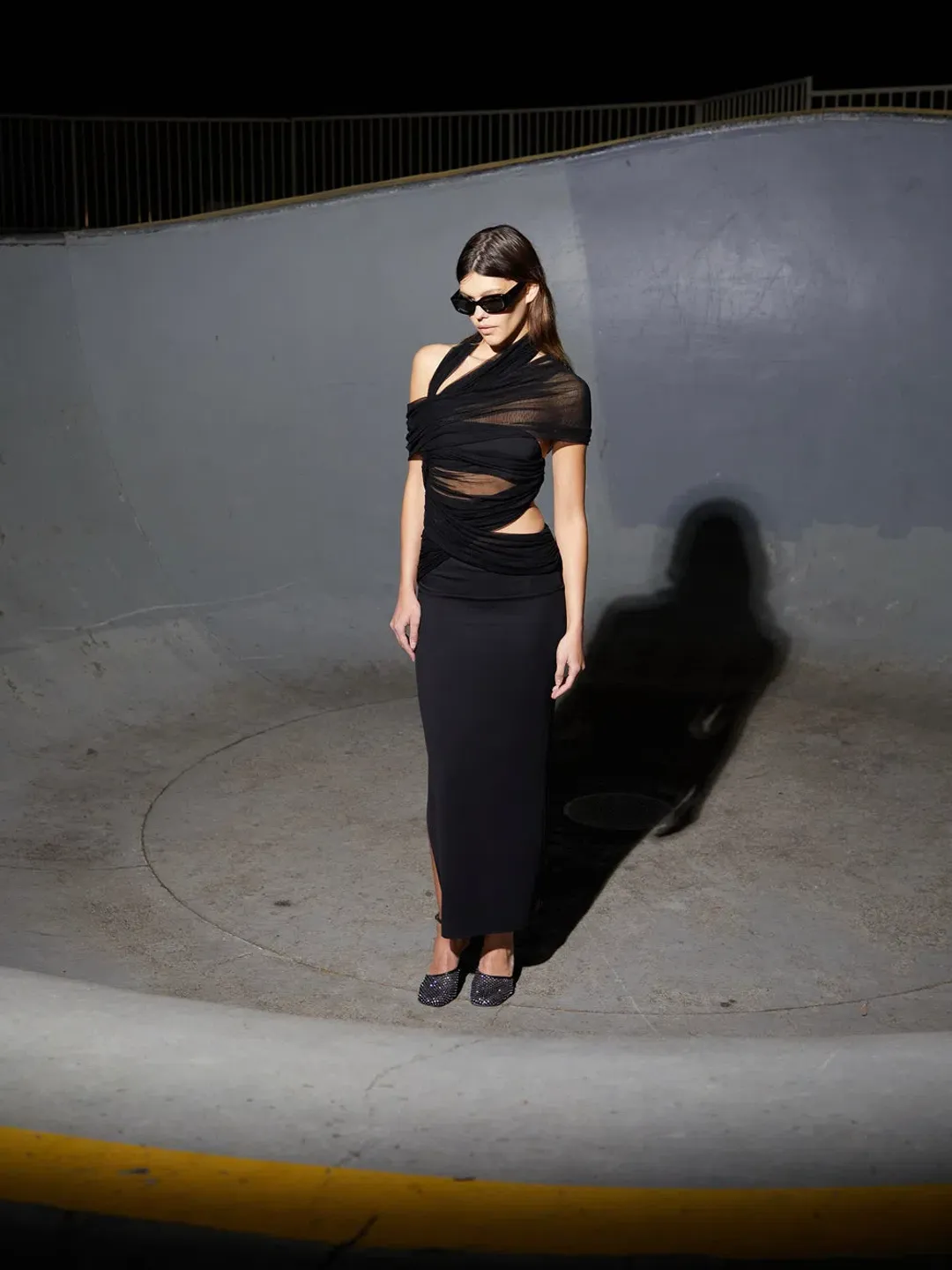 CHRISTOPHER ESBER BLACK VEILED WRAP DRESS - SIZE 10 AU for rent on The Volte - main image