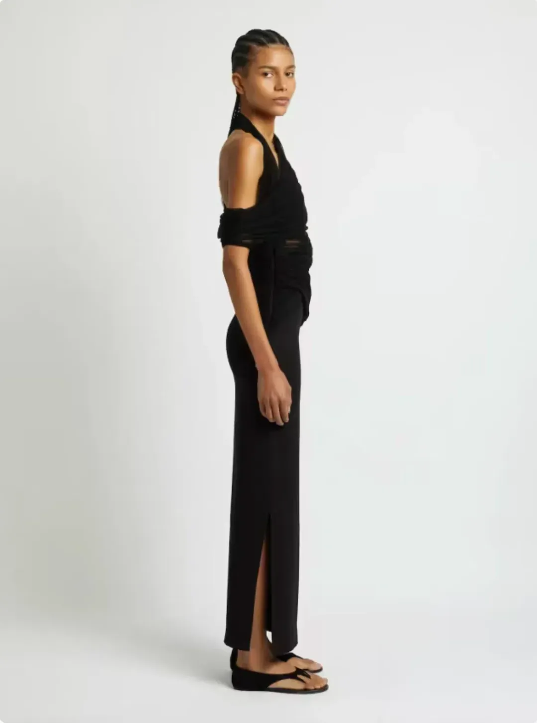 CHRISTOPHER ESBER BLACK VEILED WRAP DRESS - SIZE 10 AU for rent on The Volte - main image