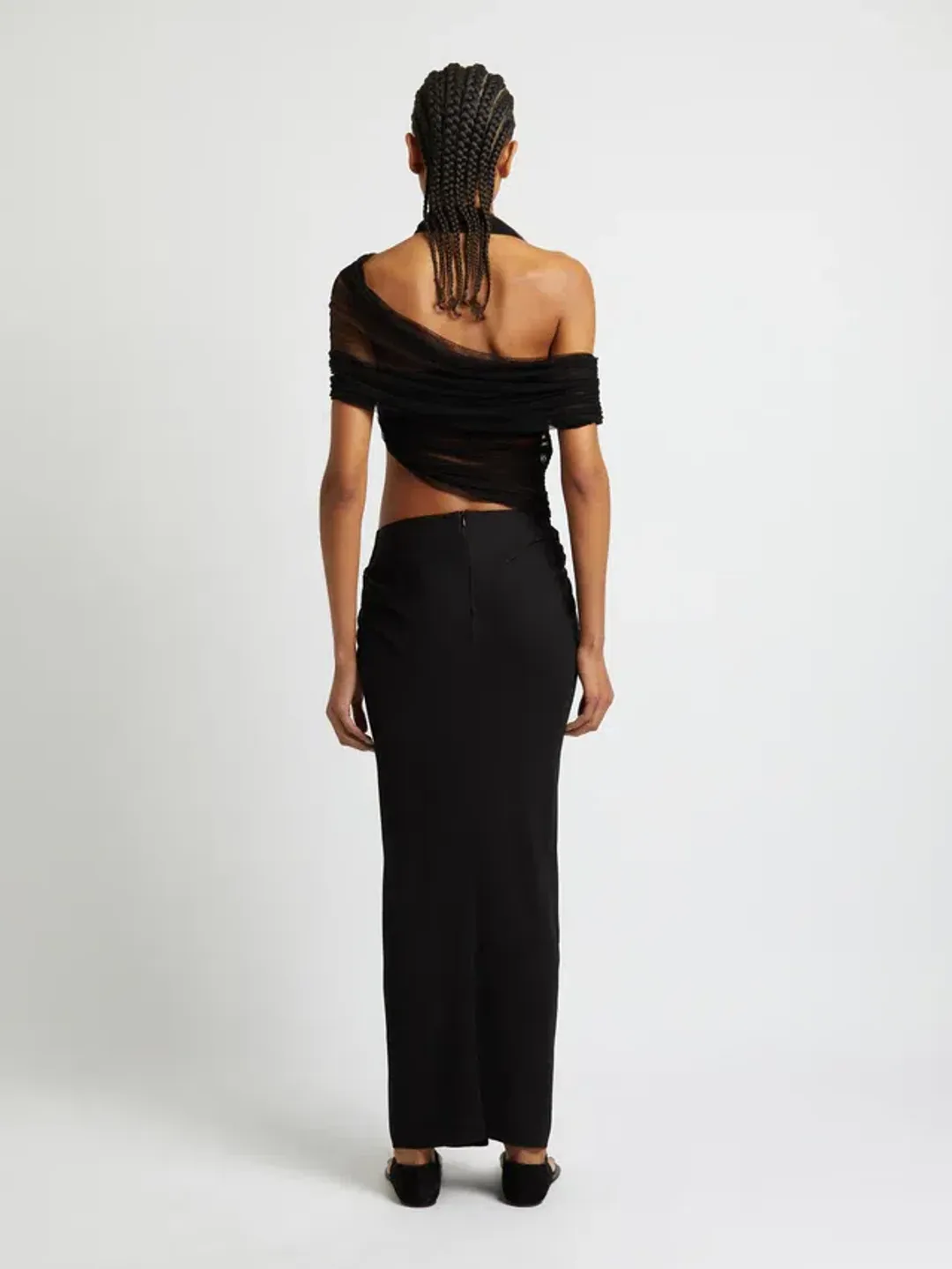 CHRISTOPHER ESBER BLACK VEILED WRAP DRESS - SIZE 10 AU for rent on The Volte - main image