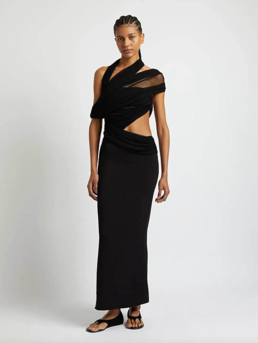 CHRISTOPHER ESBER BLACK VEILED WRAP DRESS - SIZE 10 AU for rent on The Volte - main image
