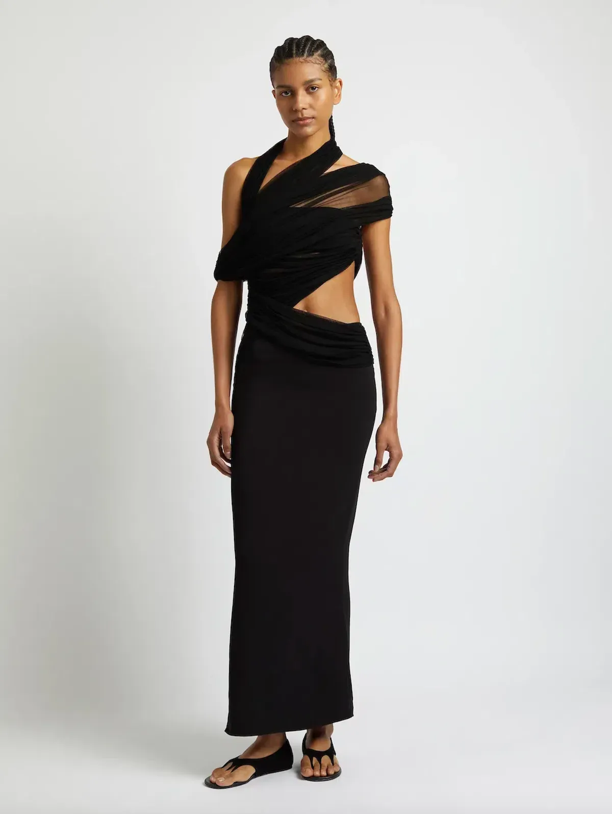 CHRISTOPHER ESBER BLACK VEILED WRAP DRESS - SIZE 10 AU for rent on The Volte - main image