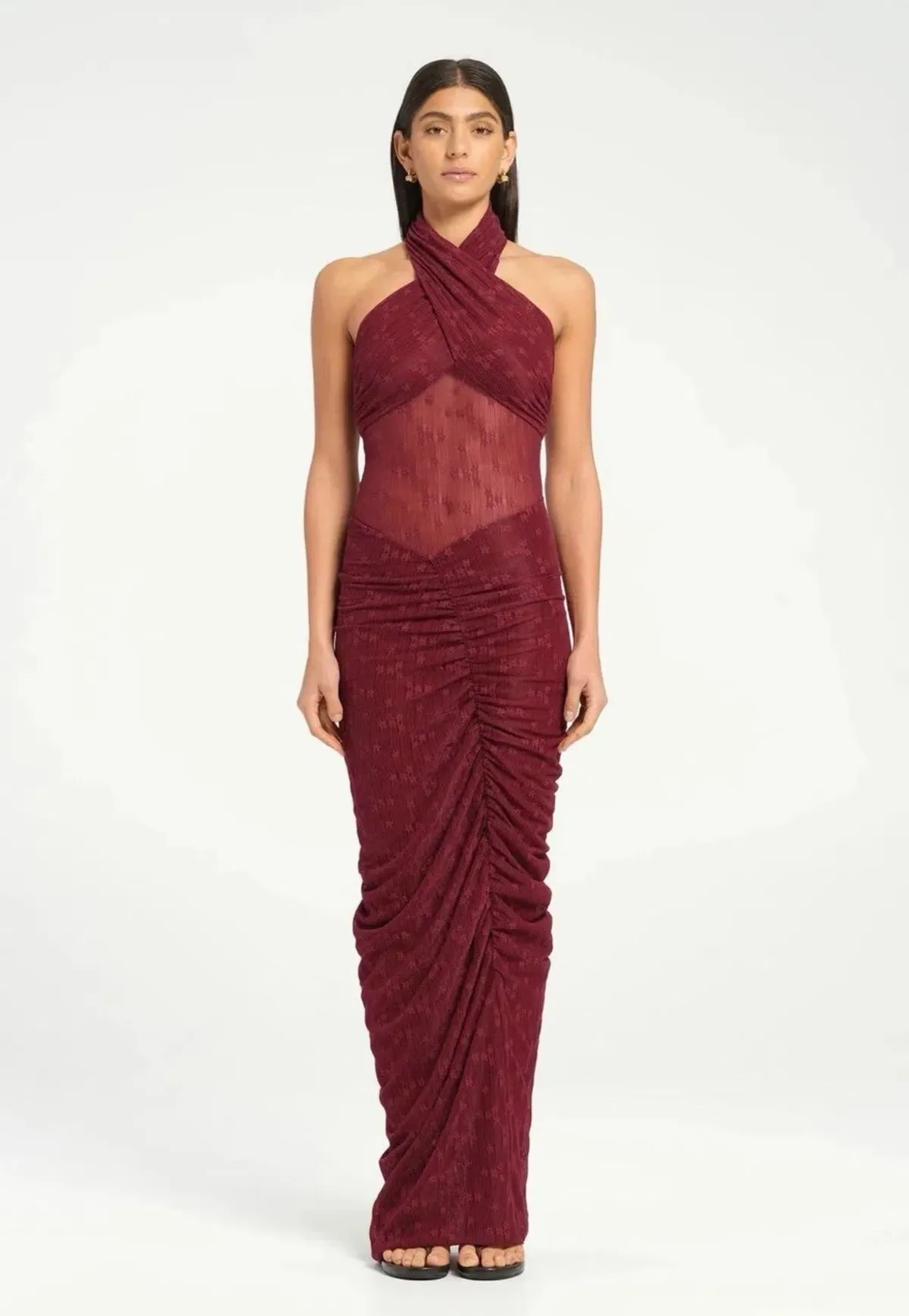 BENNI Hudson Lace Maxi Dress In Burgundy Sangria | Size AU 16 - Image 2