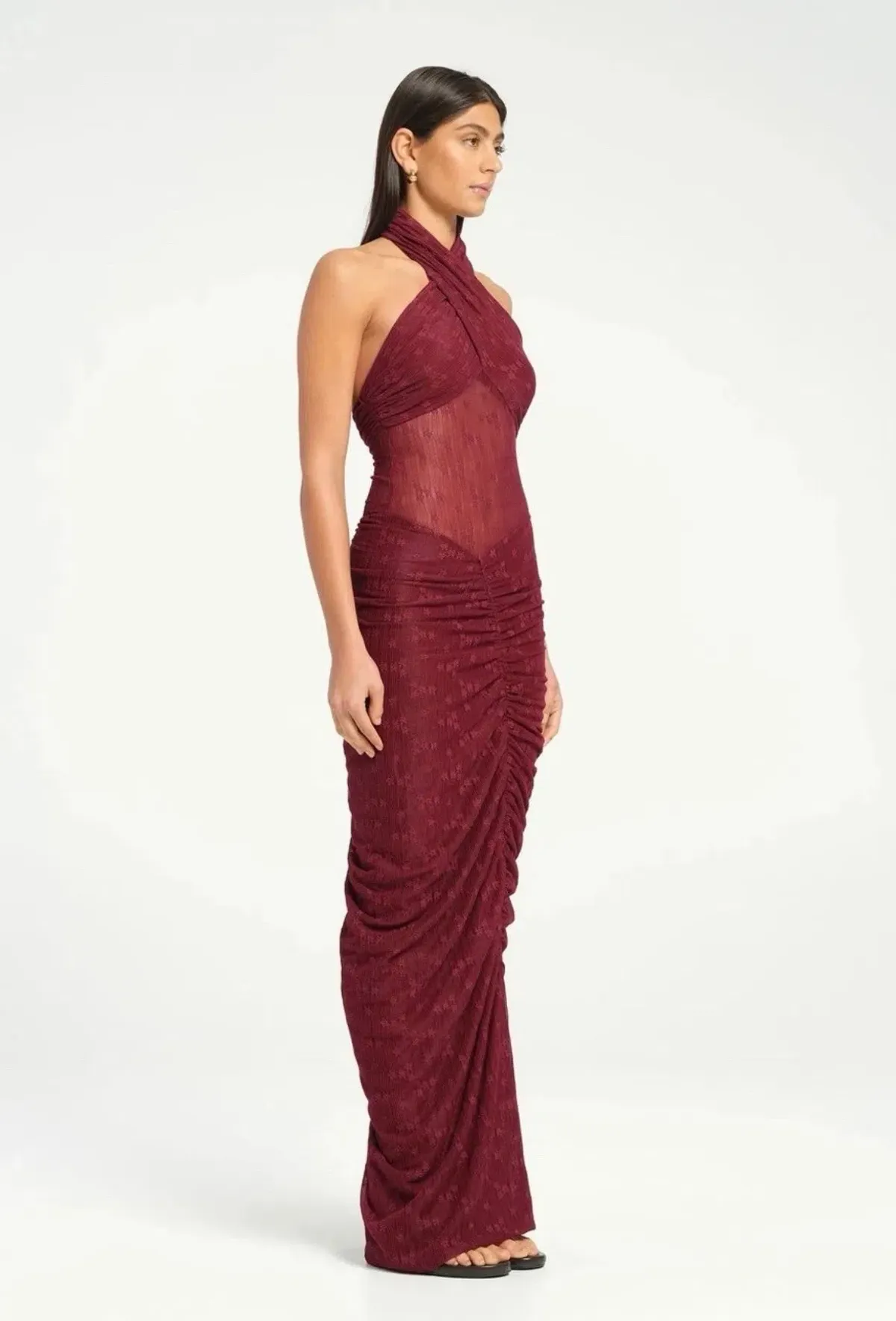 BENNI Hudson Lace Maxi Dress In Burgundy Sangria | Size AU 16 - Image 3