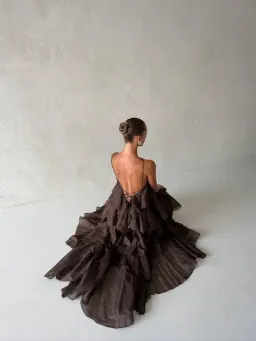 🤎Aje Pandorea Layered Maxi Dress in Carob Chocolate Brown - Size 10 AU 🤎 Tiered Ruffled Maxi Gown for rent on The Volte - image 9