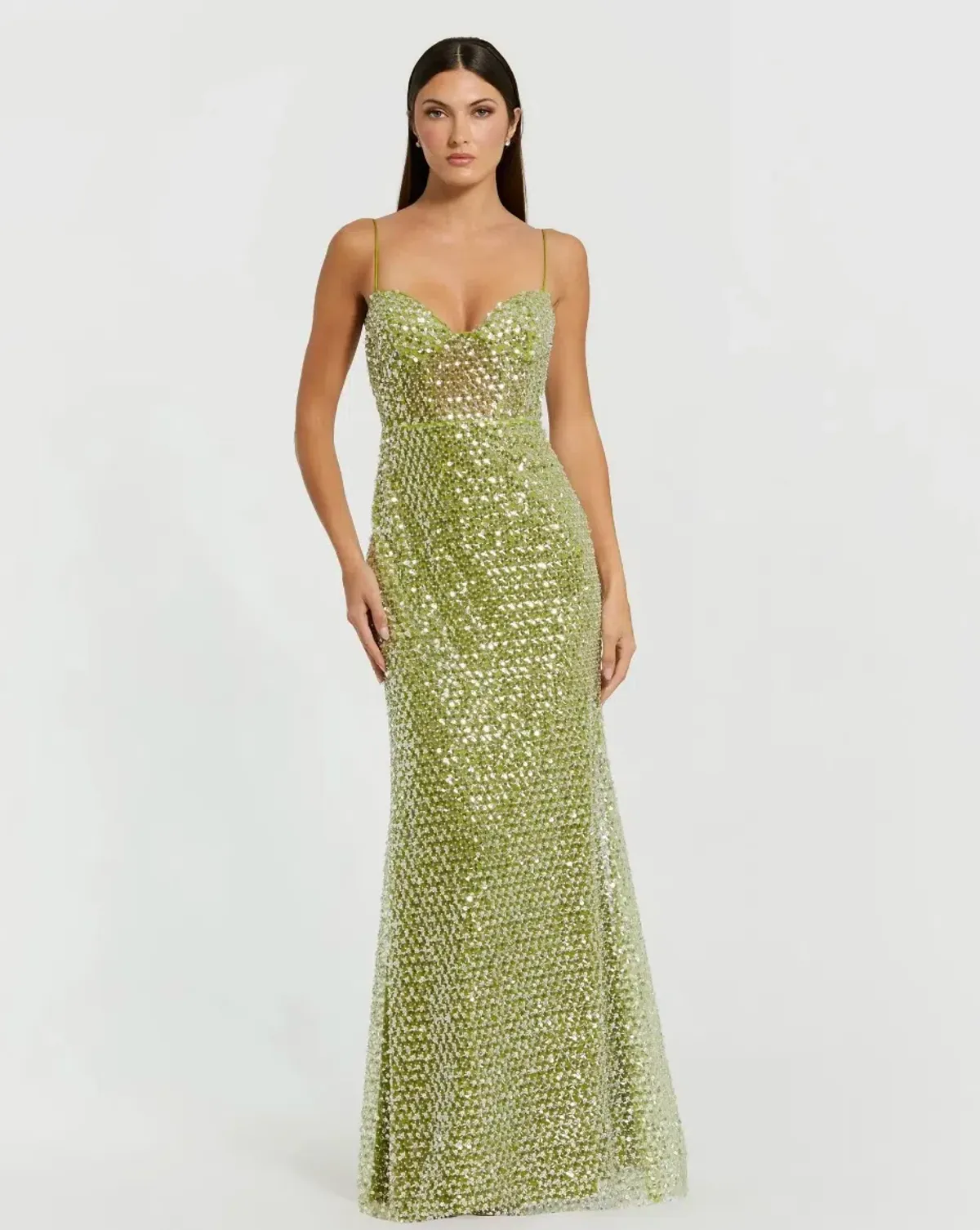 Mac Duggal Green Embellished Bustier Column Gown for rent on The Volte - main image