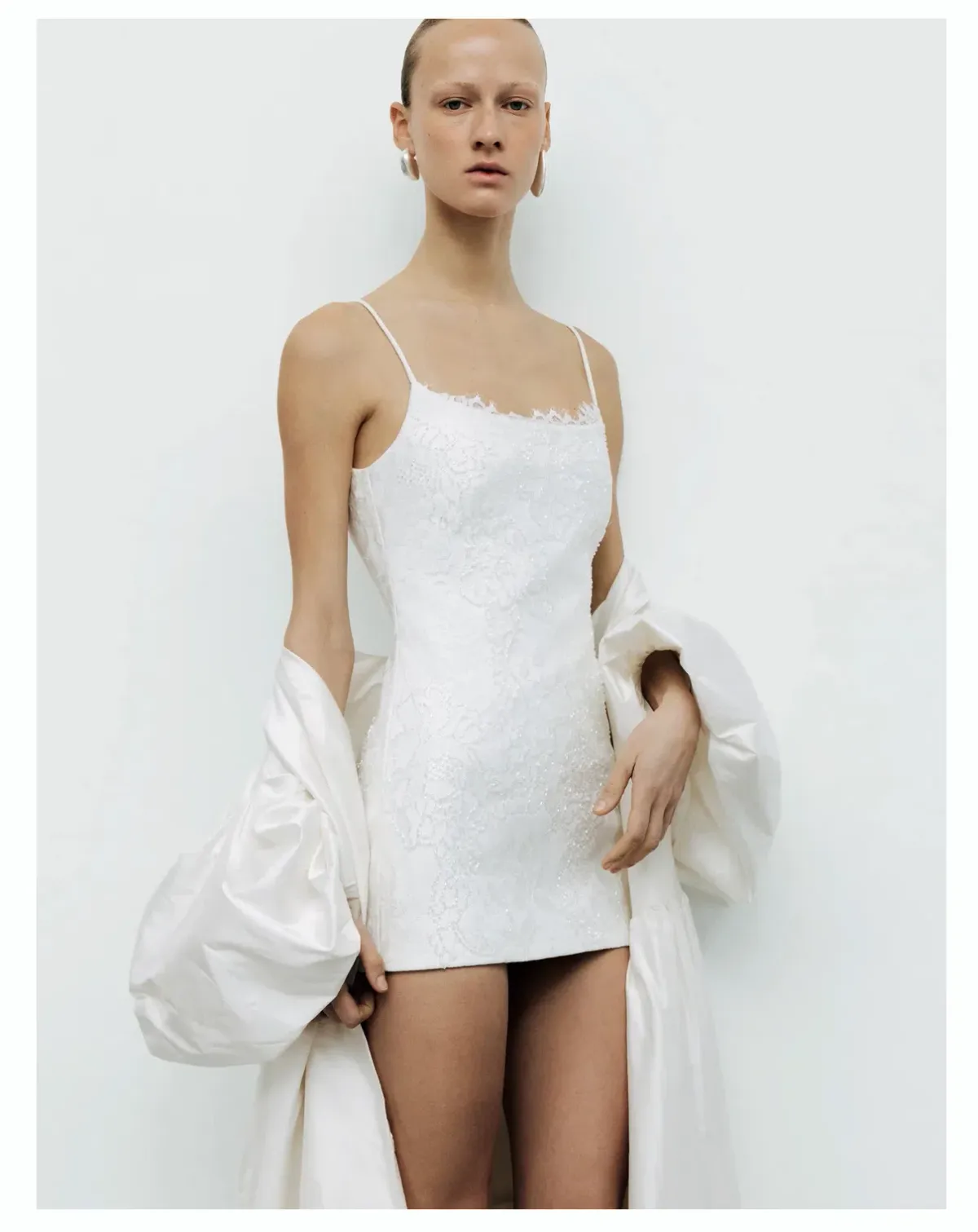 ILA brand LOLA-LACE SPAGHETTI-STRAP MINI DRESS WITH HAND-BEADED EMBELLISHMENTS size 8 white bridal - Image 1