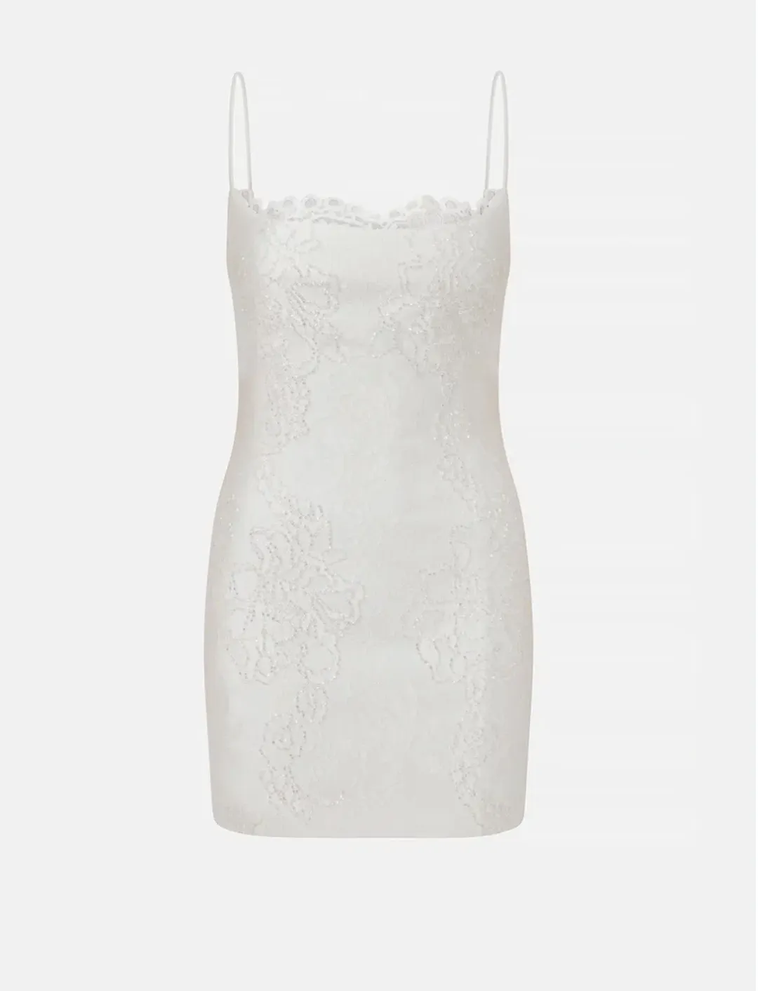 ILA brand LOLA-LACE SPAGHETTI-STRAP MINI DRESS WITH HAND-BEADED EMBELLISHMENTS size 8 white bridal for rent on The Volte - main image