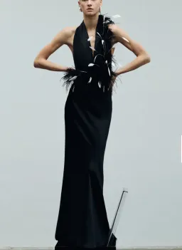 ILA BRAND CAREY-V-NECK FEATHERED MAXI black DRESS size 34 for rent on The Volte - image 1