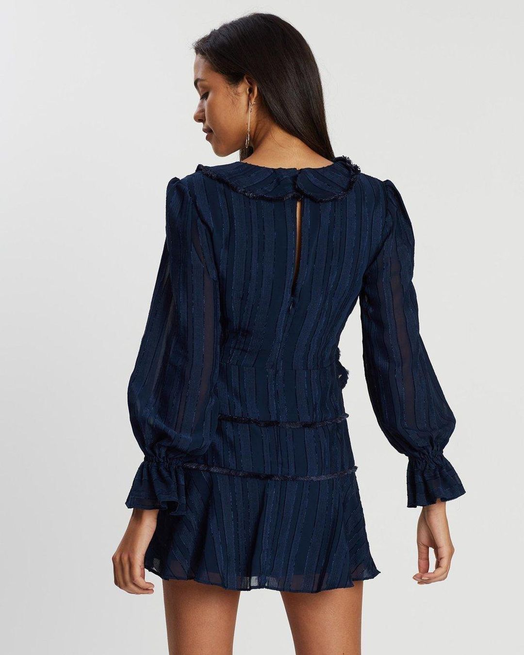 Finders Keepers Soraya Navy Blue Long Sleeve Tie-Front Mini Dress Size 8 for rent on The Volte - main image
