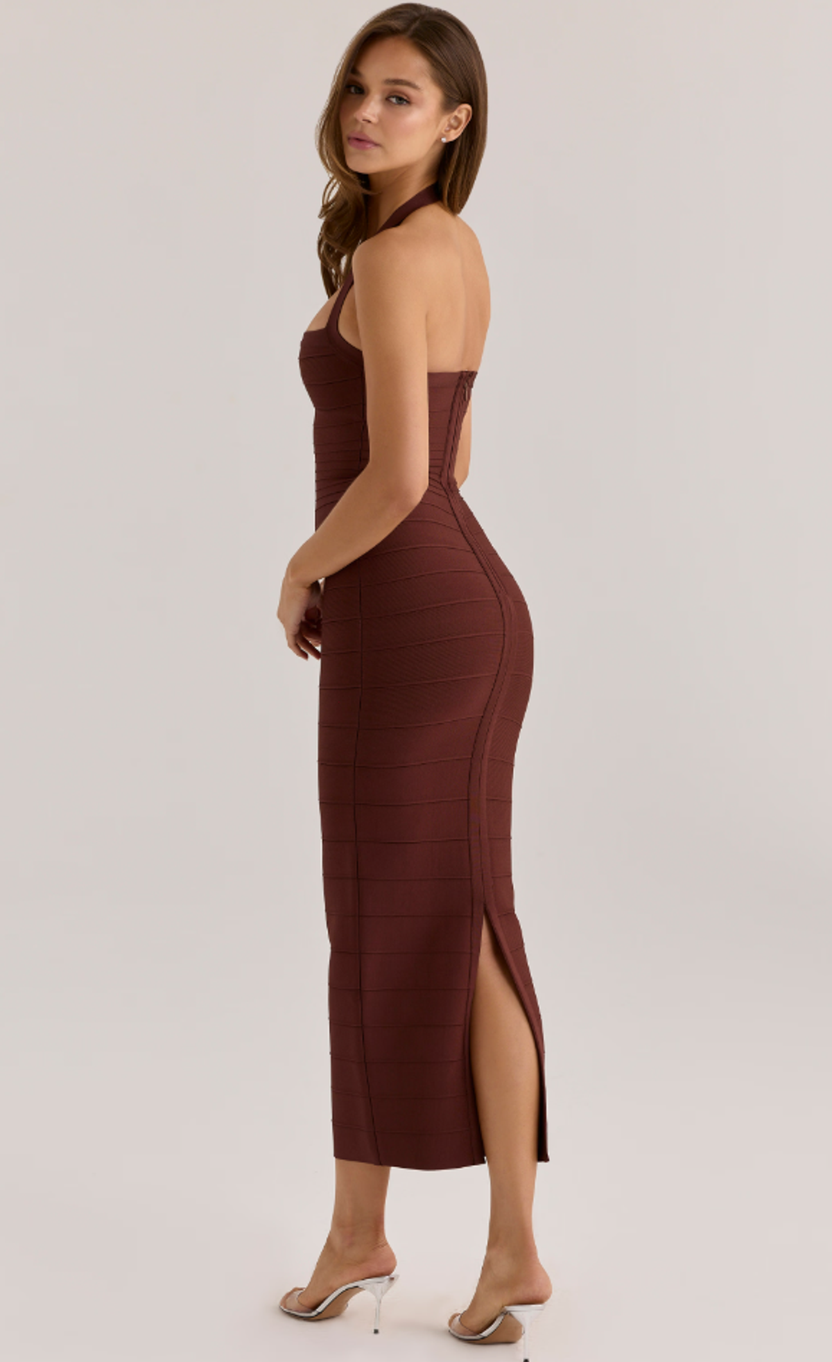 House of CB The Silhouette burnt sugar halter neck bandage maxi dress Size S - Image 2