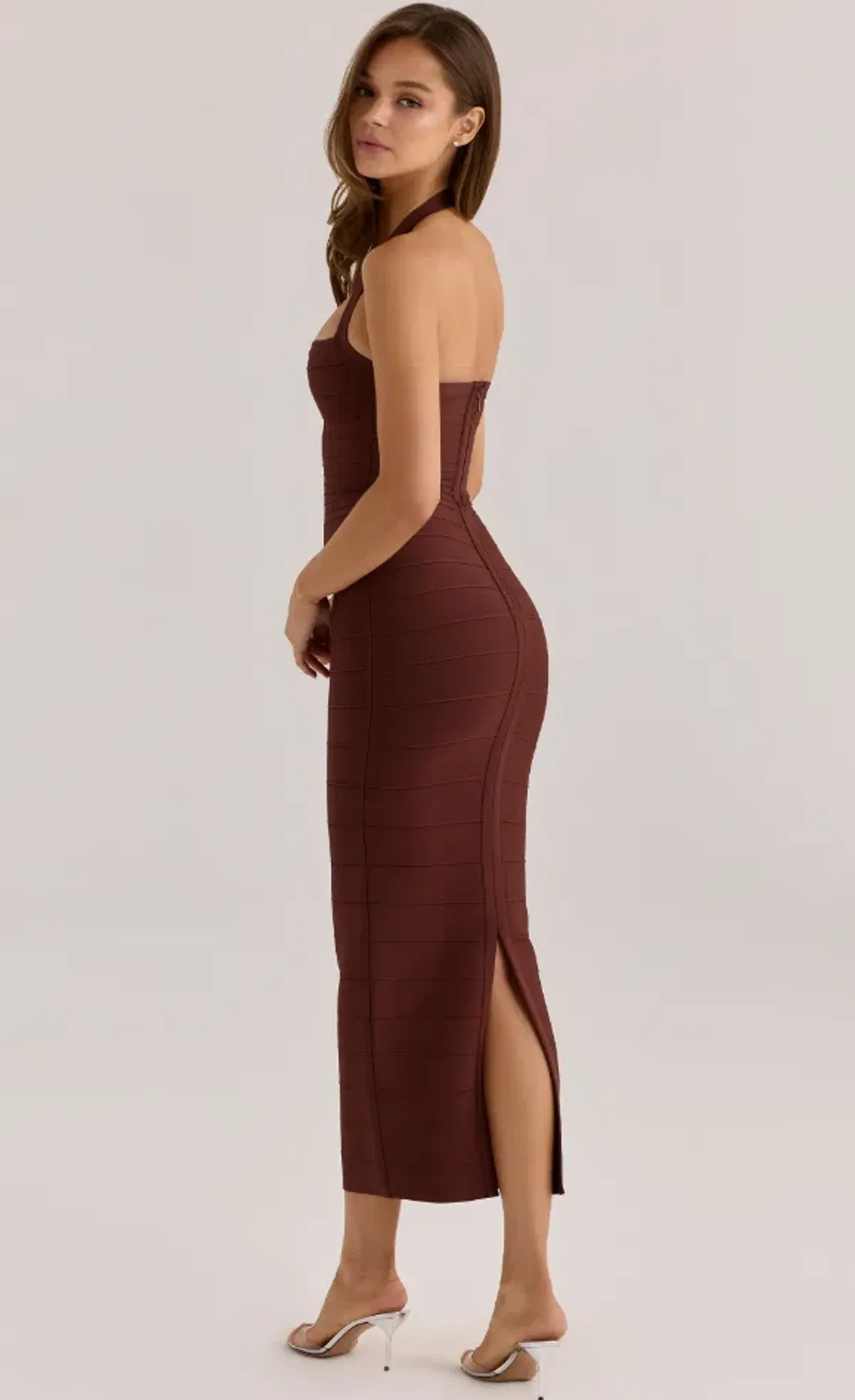 House of CB The Silhouette burnt sugar halter neck bandage maxi dress Size S - Image 2